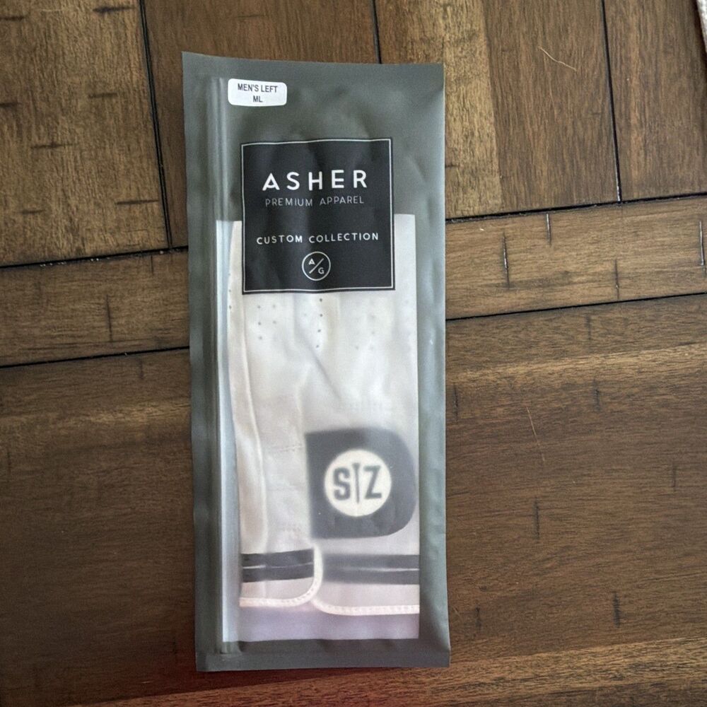 ASHER GOLF Custom Collection Leather Golf Glove White Black Mens Left ML NIB
